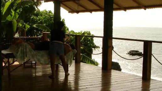 Yoga deck and massage area at Morro Negrito Surf Camp